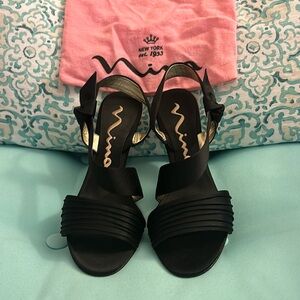 Nina black satin dress shoes with gold lining